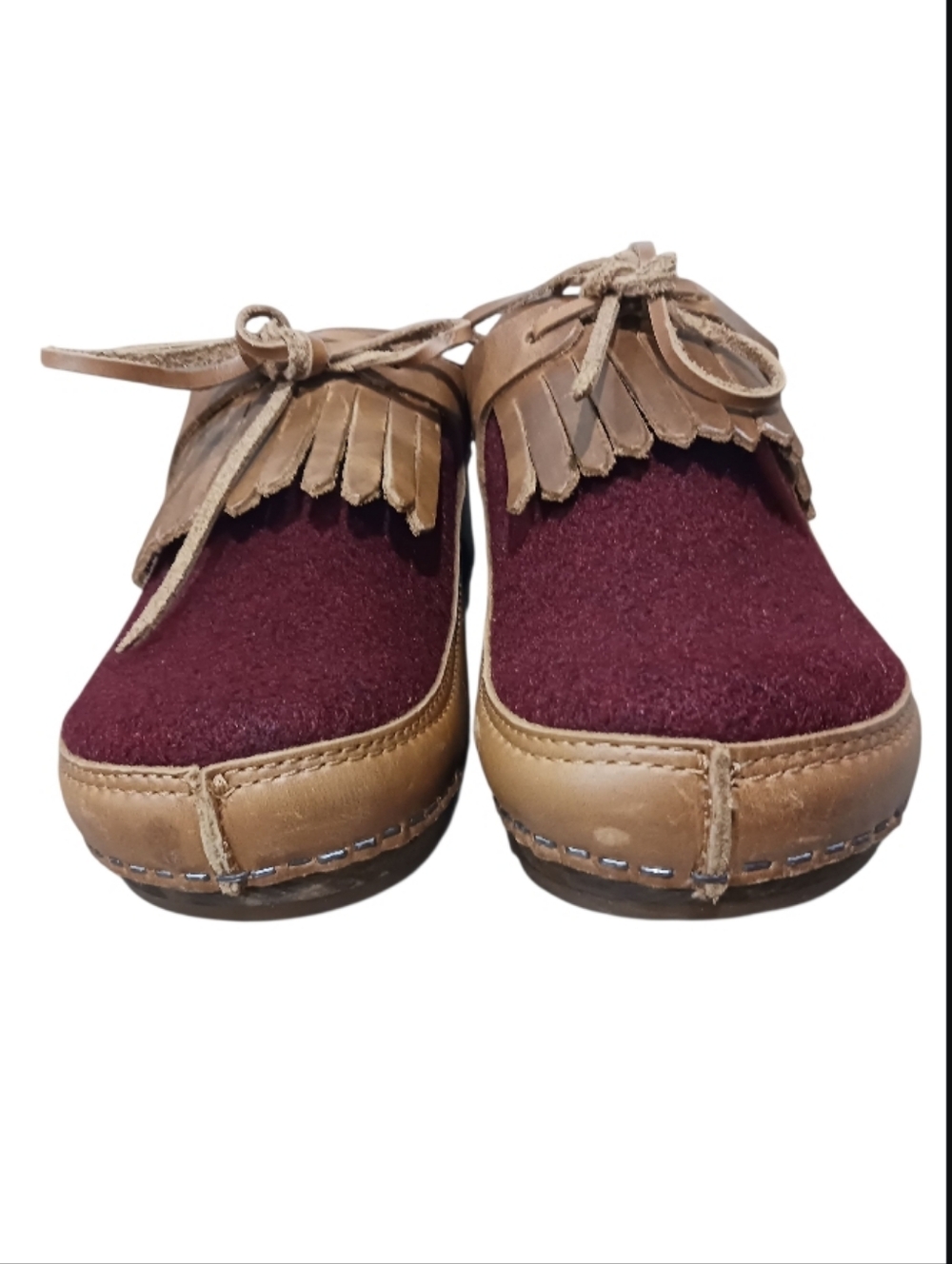 Sanita Karina Wool Felt Leather Wood Danish Clog Wine Red Sundance - Picture 5 of 14